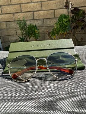 Longchamp Silver Round Sunglasses with Tortoiseshell Temples